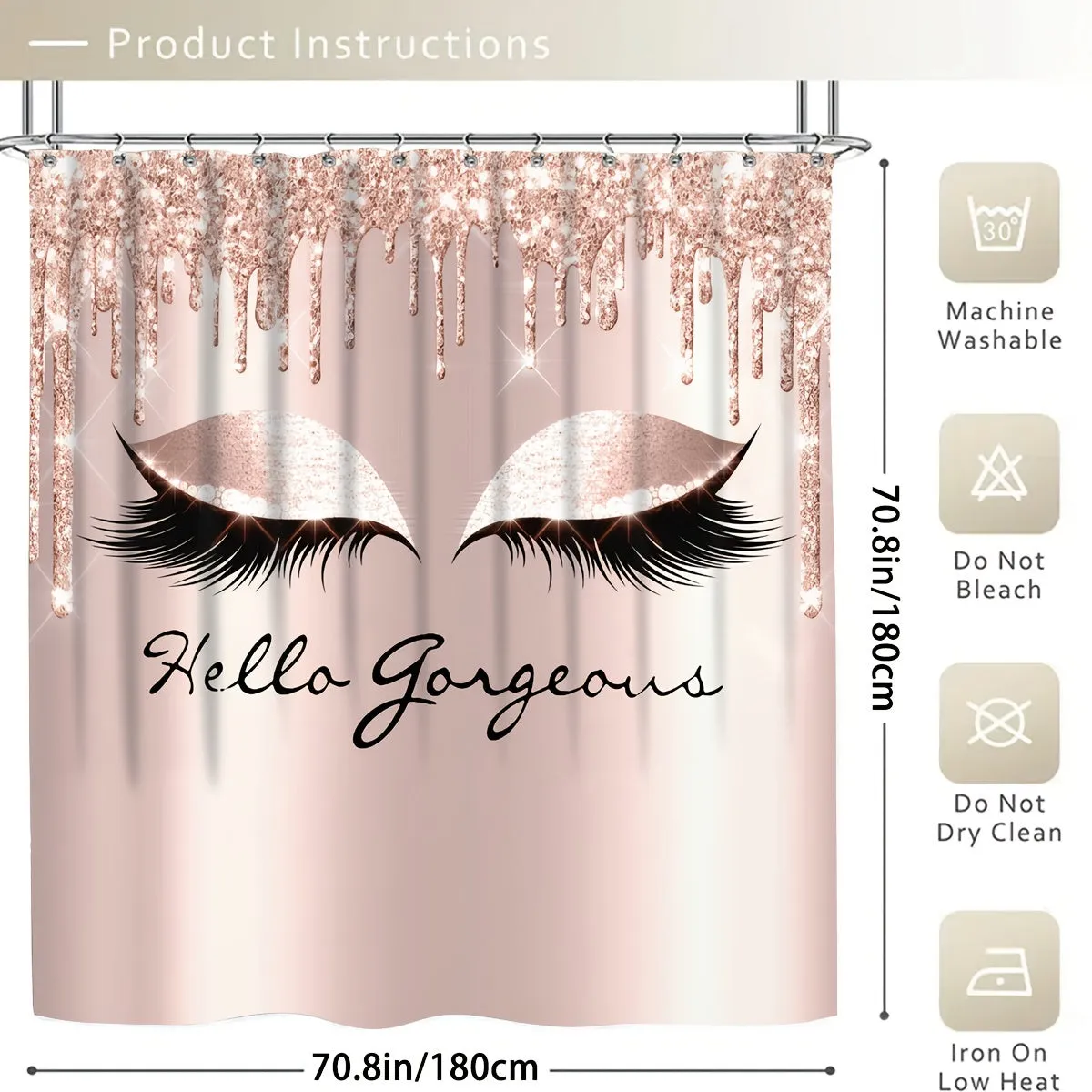 70.8 inch x 70.8 inch Eyelash Waterproof Shower Curtain Set