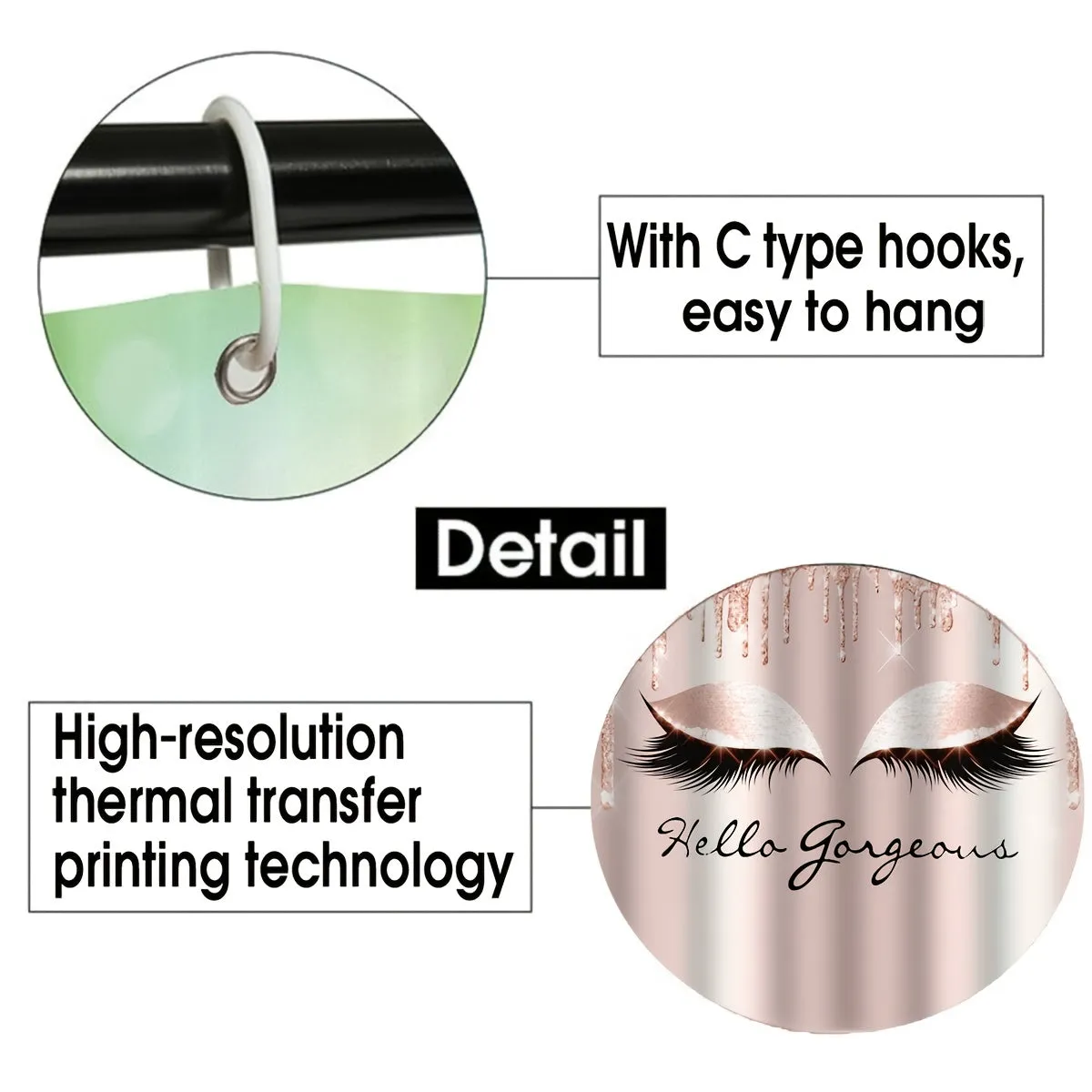 70.8 inch x 70.8 inch Eyelash Waterproof Shower Curtain Set
