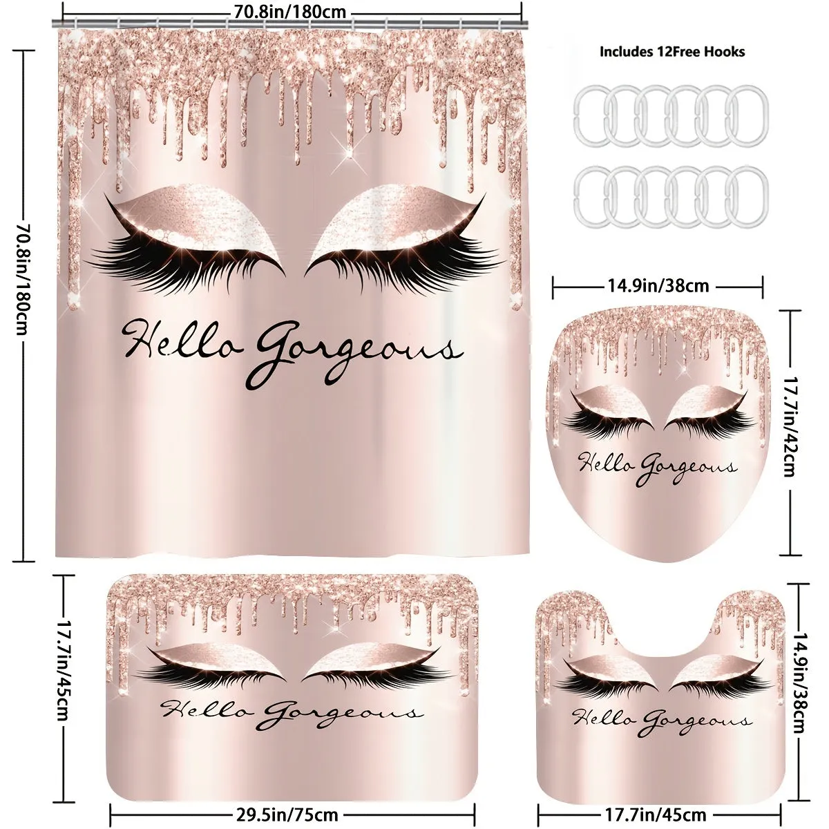 70.8 inch x 70.8 inch Eyelash Waterproof Shower Curtain Set