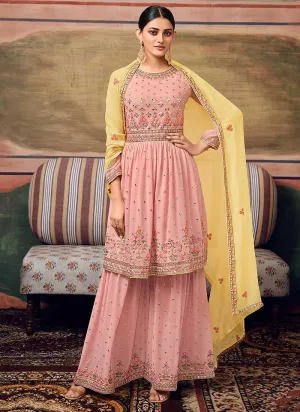 Baby Pink Mirror Embroidered Stylish Gharara Suit