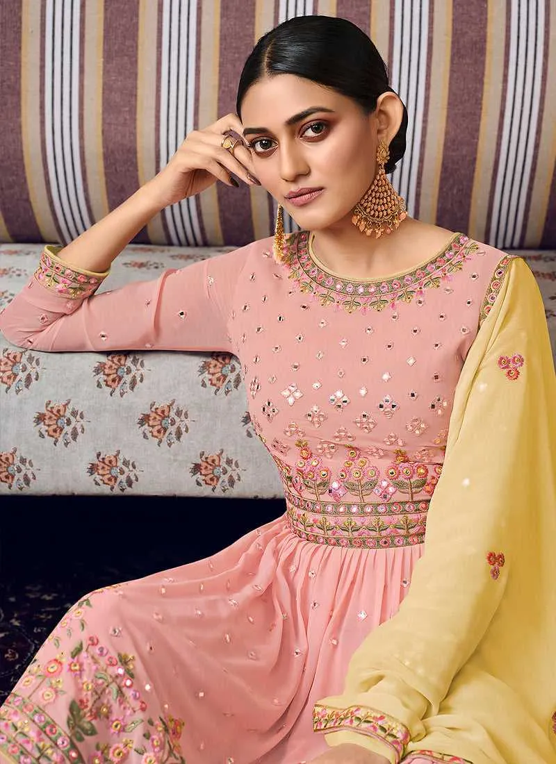 Baby Pink Mirror Embroidered Stylish Gharara Suit
