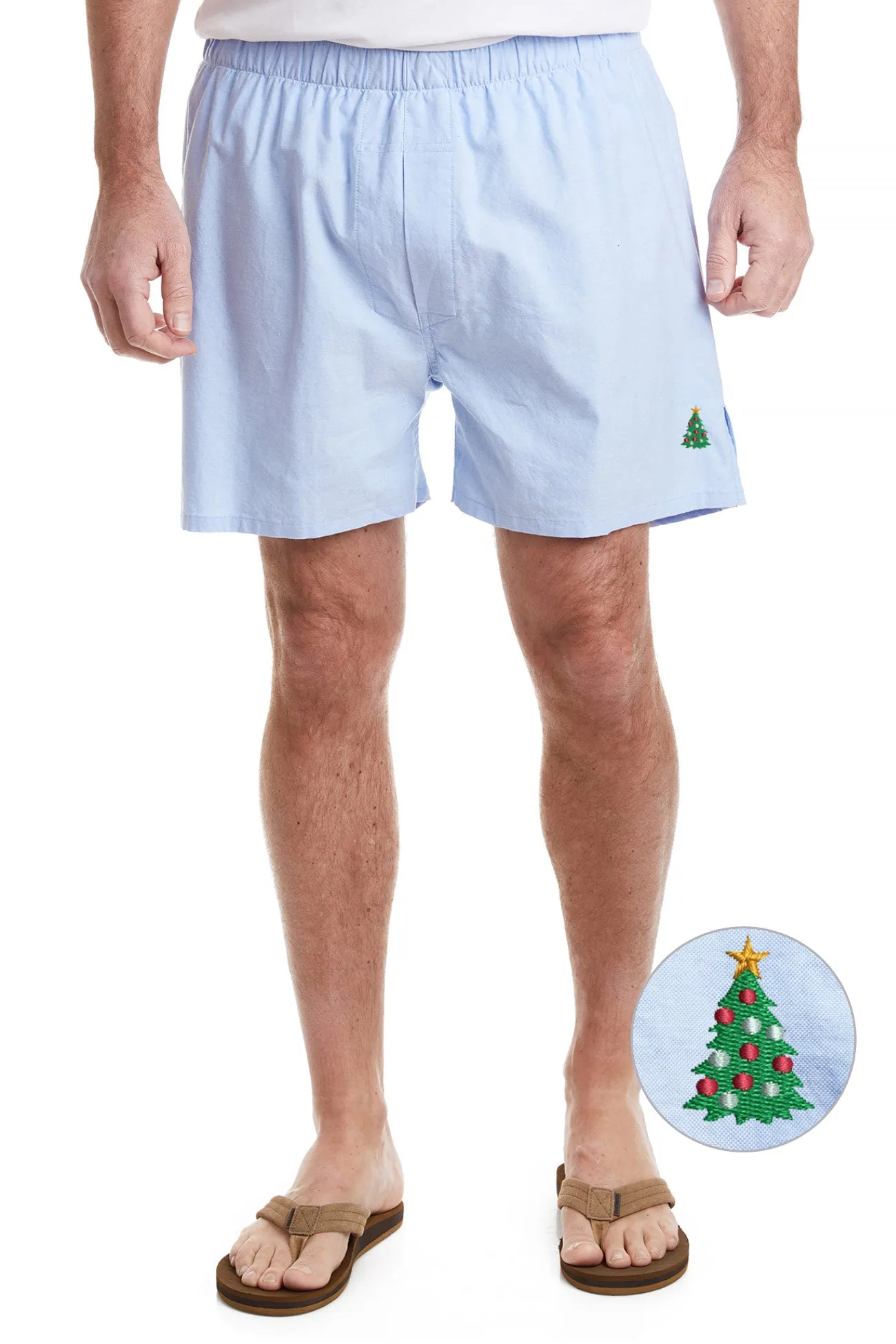 Barefoot Boxer Blue Oxford with Single Christmas Tree