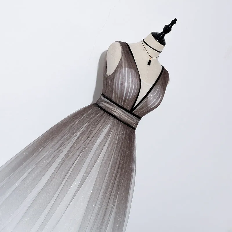 Beautiful Gradient Tulle V-neckline Long Party Dress, New Junior Prom Dress