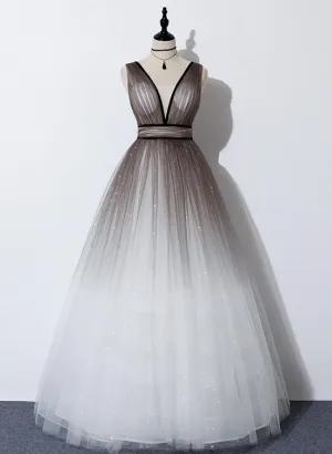 Beautiful Gradient Tulle V-neckline Long Party Dress, New Junior Prom Dress