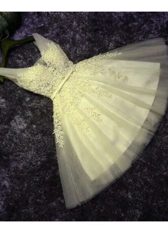 Beautiful V-neckline Party Dress, Tulle Formal Dresses with Applique for Senior Prom Party