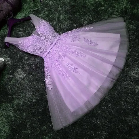 Beautiful V-neckline Party Dress, Tulle Formal Dresses with Applique for Senior Prom Party