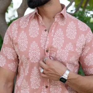 Beige Floral Half Sleeve Printed shirt