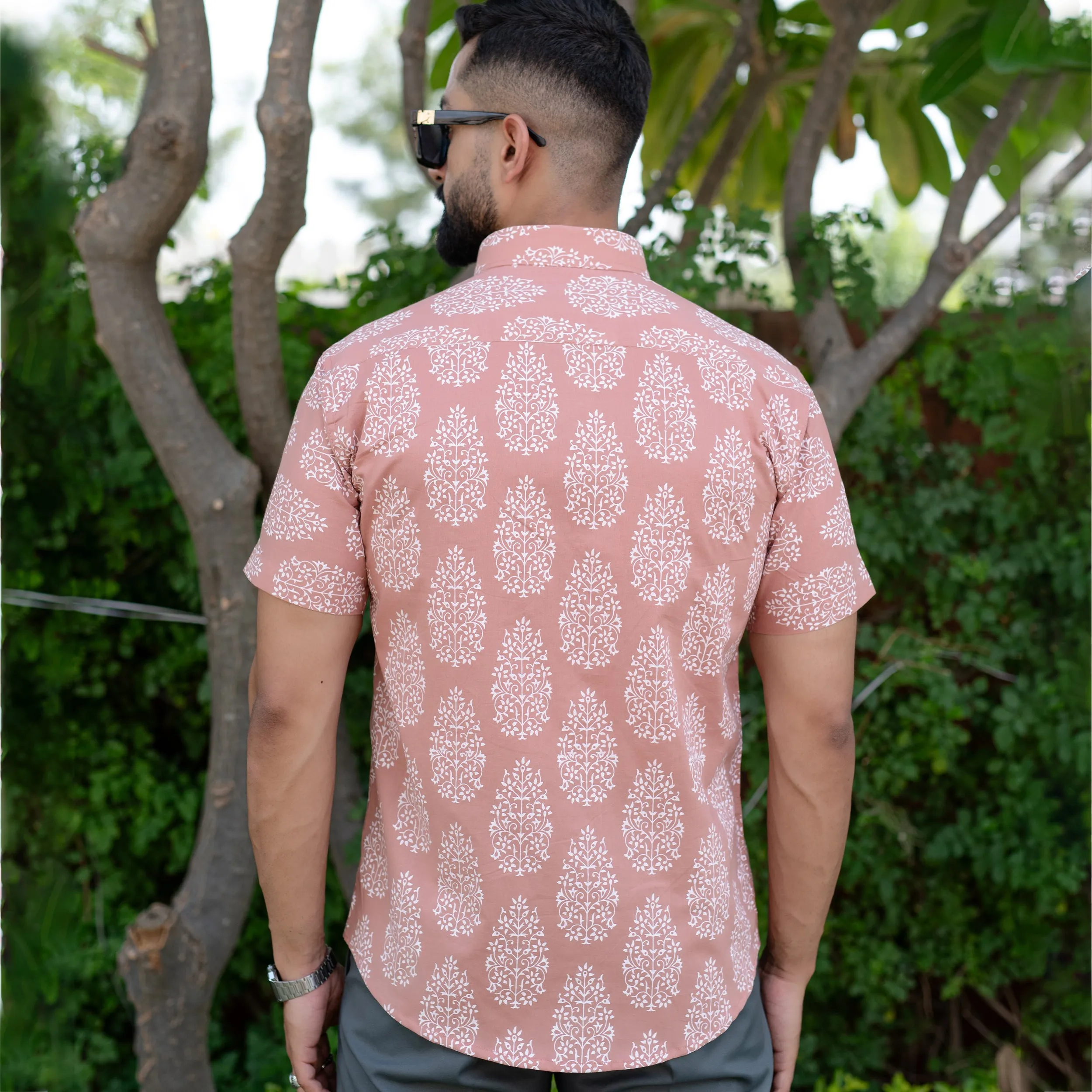 Beige Floral Half Sleeve Printed shirt