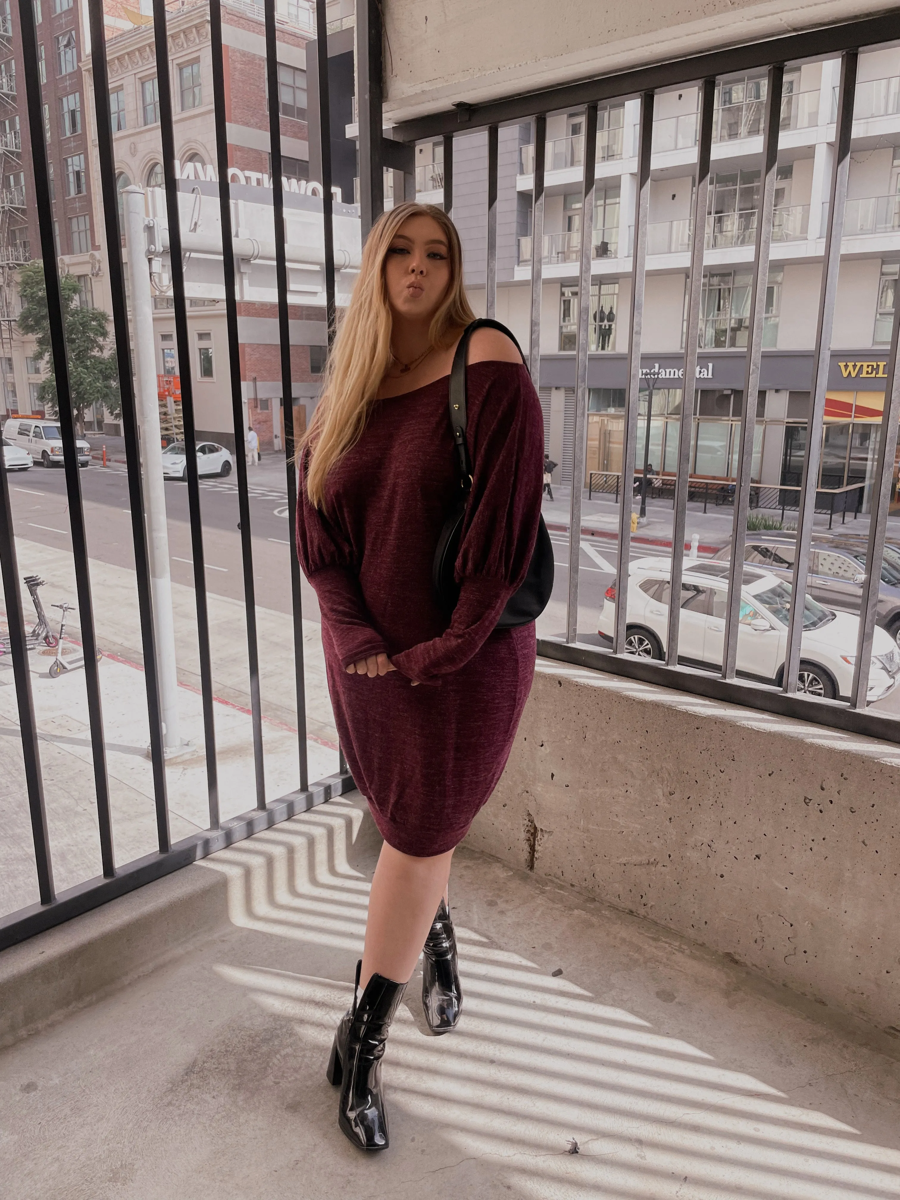 Bella Balloon Sleeves Sweater Dress