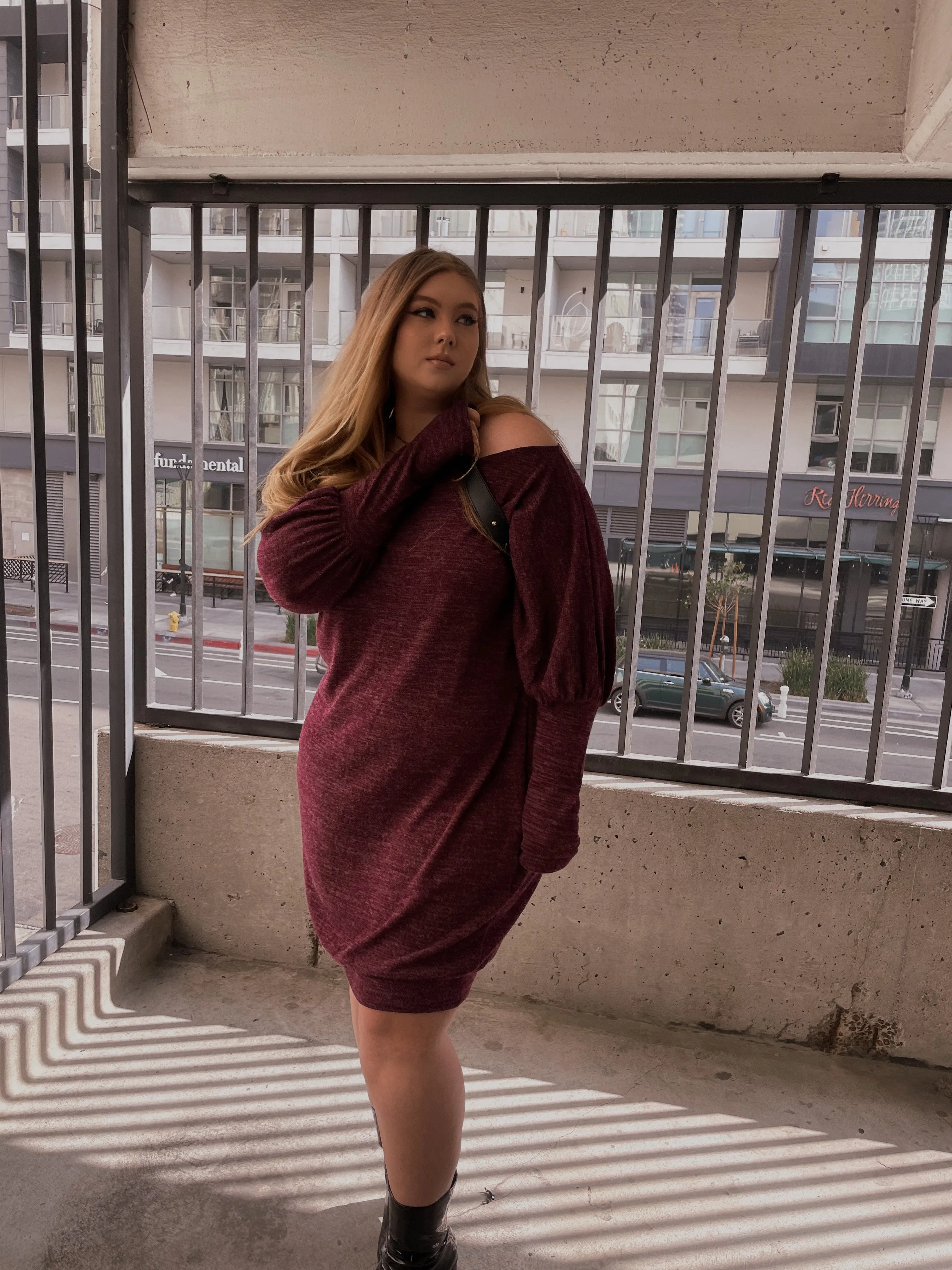 Bella Balloon Sleeves Sweater Dress