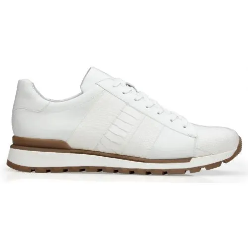 Belvedere  Blake White Genuine Ostrich Leg  Soft Calf Casual Sneakers
