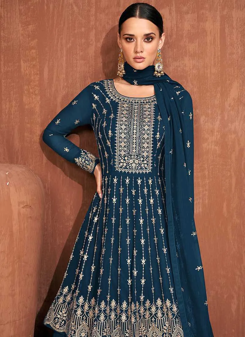 Blue Heavy Embroidered Stylish Lehenga