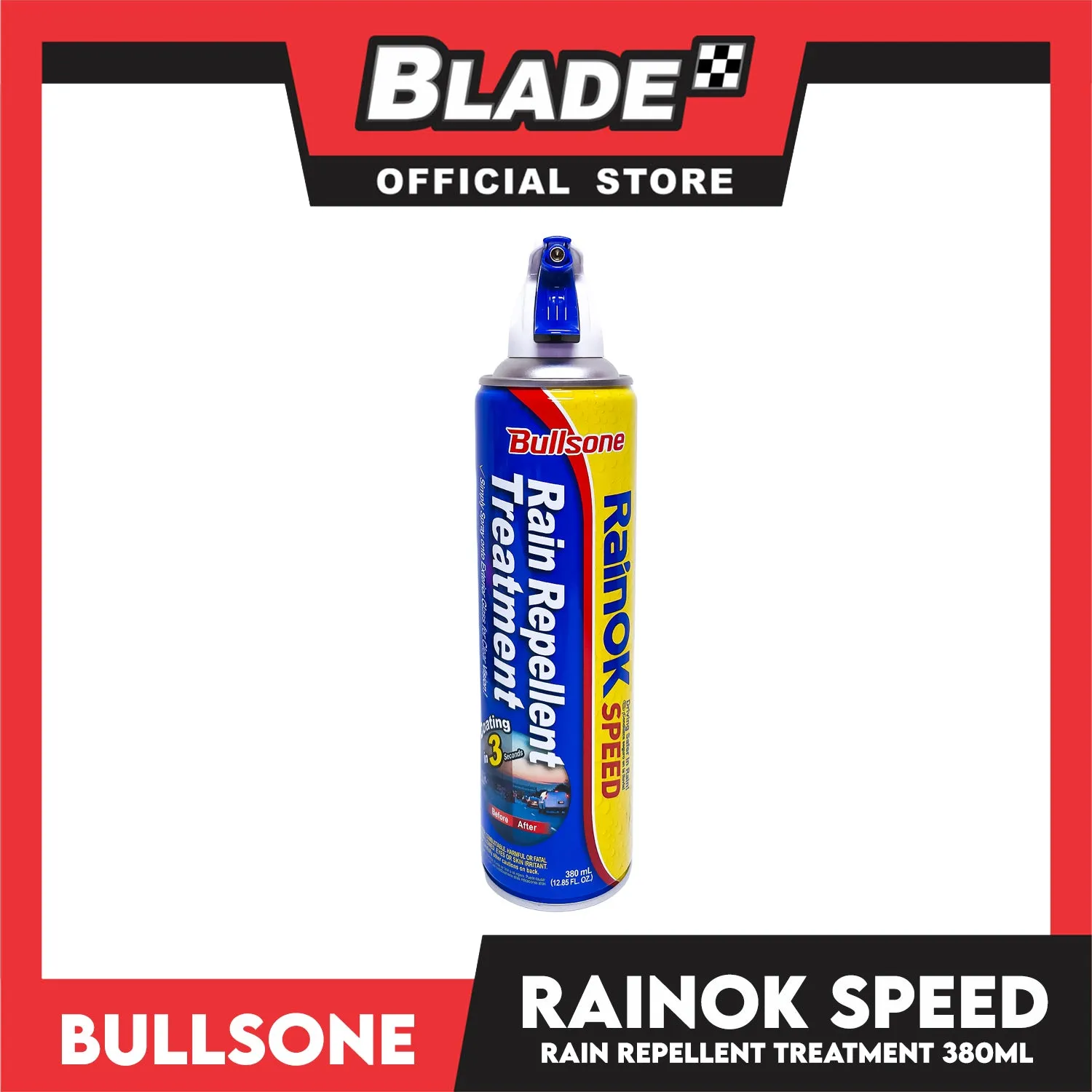 Bullsone Rainok Rain Repellent Speed Treatment Spray 380ml (Coating In 3 Seconds) Simply Spray Onto Exterior Glass For Clear Vision