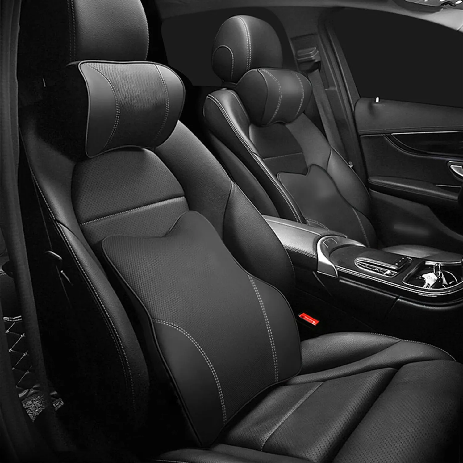 Car Headrest Neck Pillow and Lumbar Support Back Cushion Kit, Custom Fit For Your Cars, Memory Foam Erognomic, Car Accessories TS13992