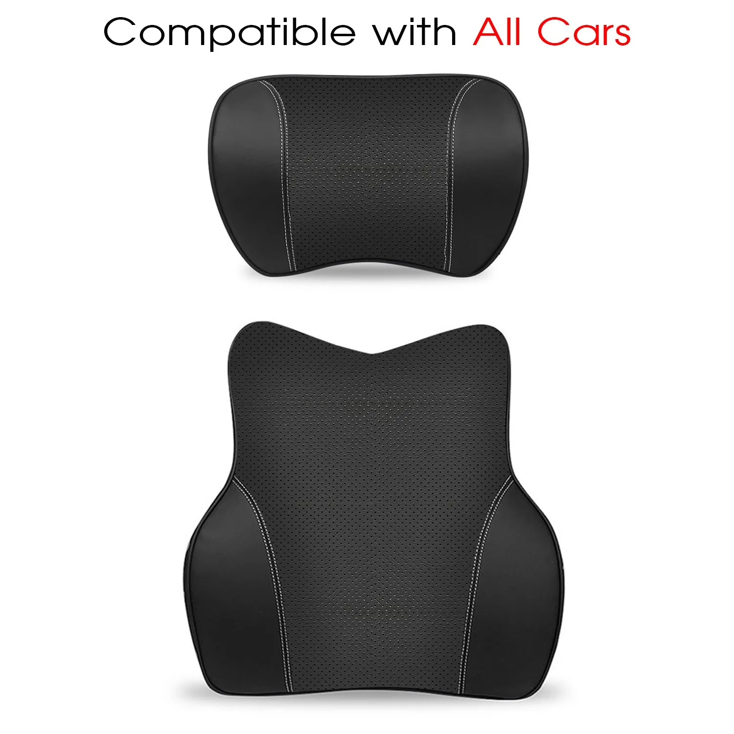 Car Headrest Neck Pillow and Lumbar Support Back Cushion Kit, Custom Fit For Your Cars, Memory Foam Erognomic, Car Accessories WQ13992