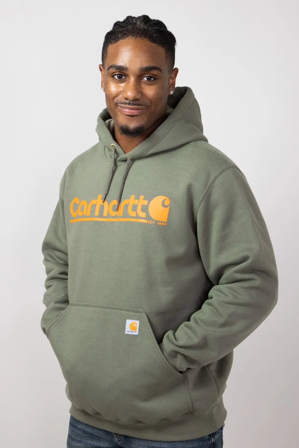 Carhartt Rain Defender Loose Fit Midweight Logo Graphic Sweatshirt for Men in Dusty Olive | 106793-DOV-OLIVE