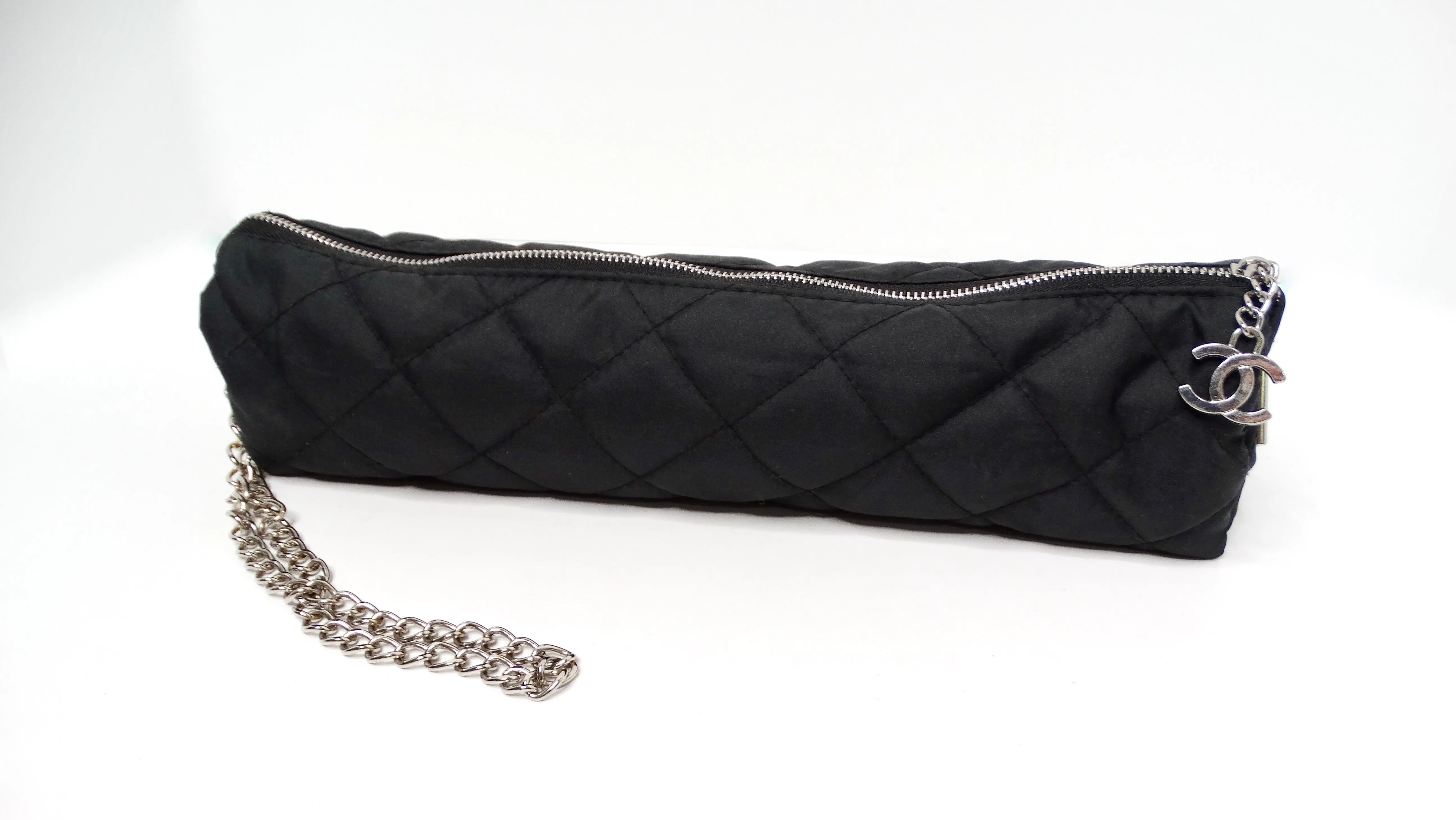 Chanel Beige & Black Nylon Quilted Motif Umbrella With Zip Case