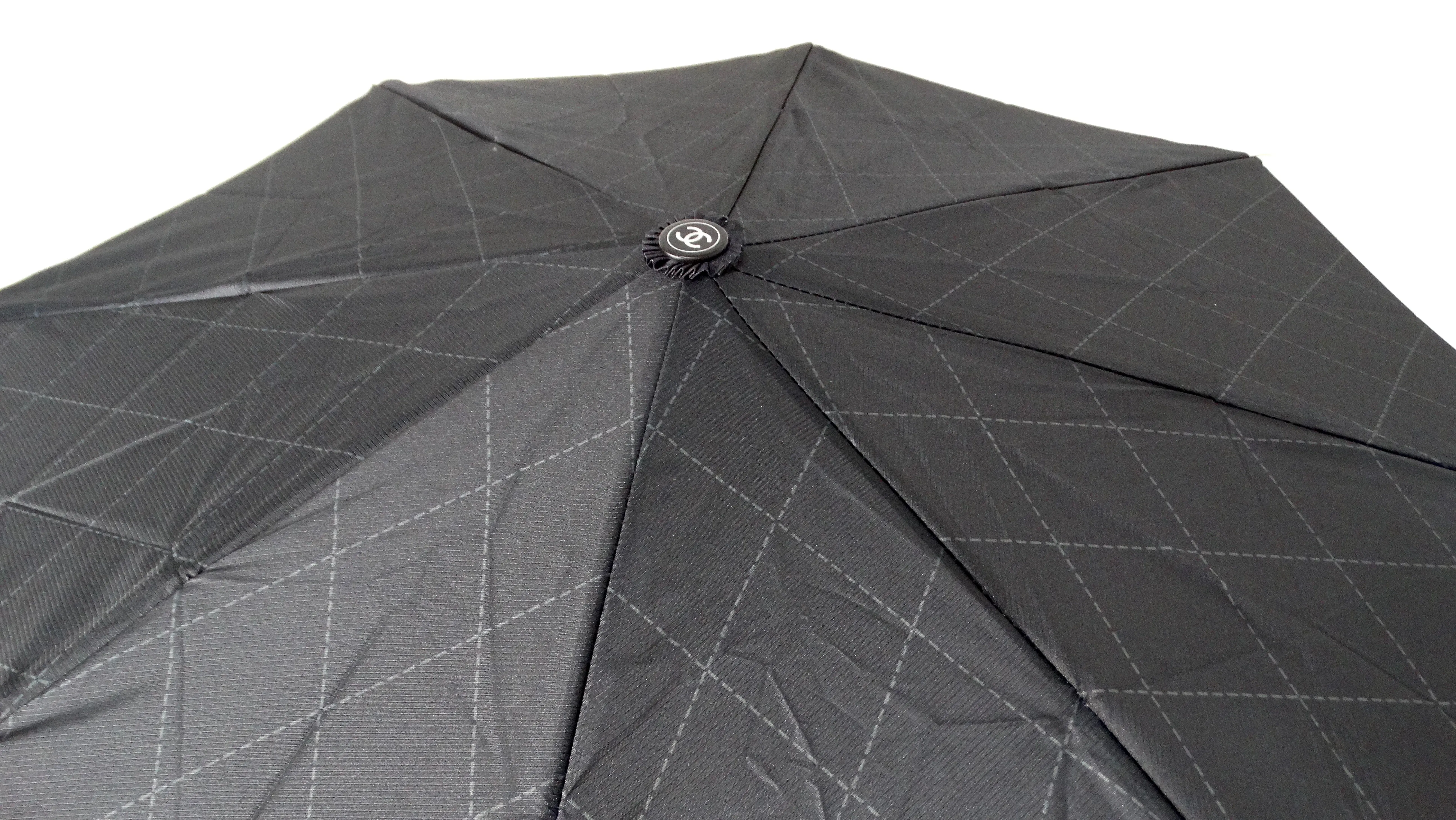 Chanel Beige & Black Nylon Quilted Motif Umbrella With Zip Case