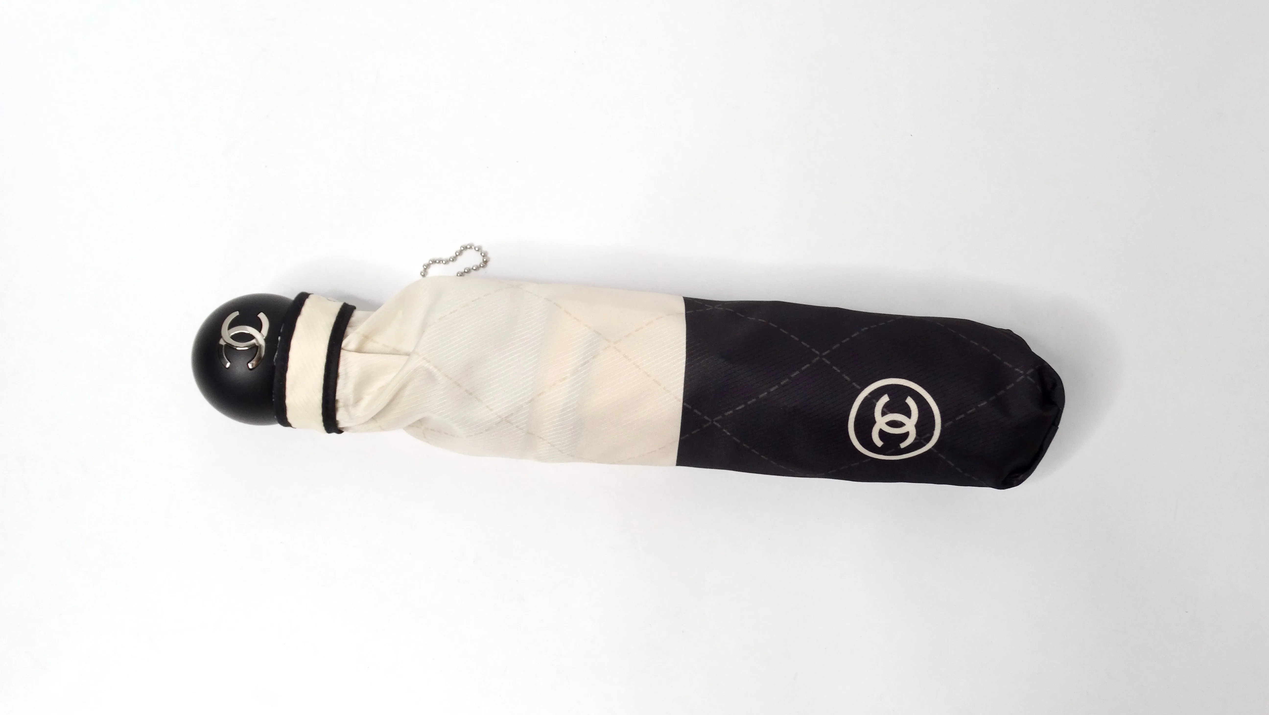 Chanel Beige & Black Nylon Quilted Motif Umbrella With Zip Case