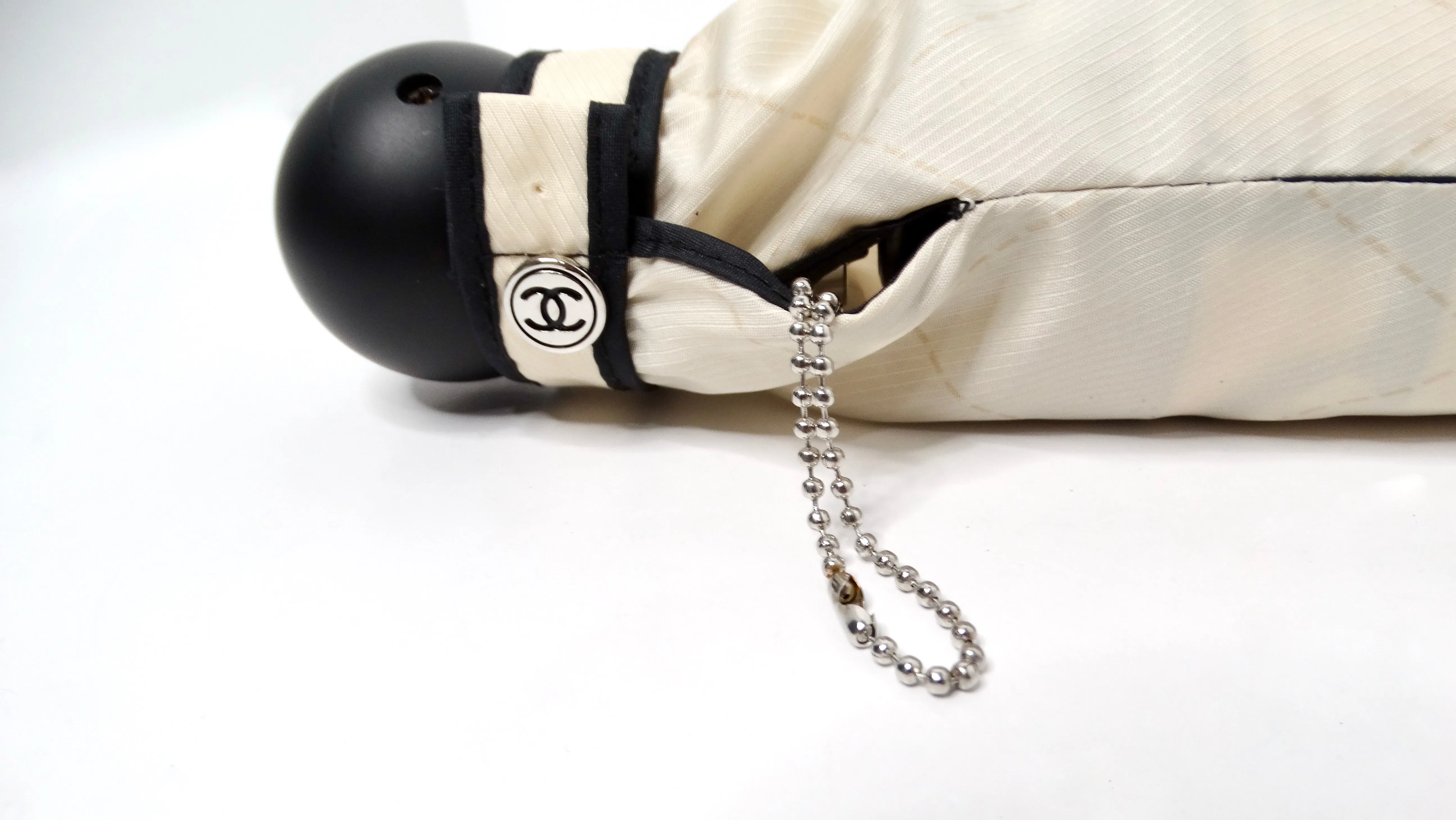 Chanel Beige & Black Nylon Quilted Motif Umbrella With Zip Case