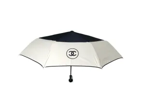 Chanel Beige & Black Nylon Quilted Motif Umbrella With Zip Case