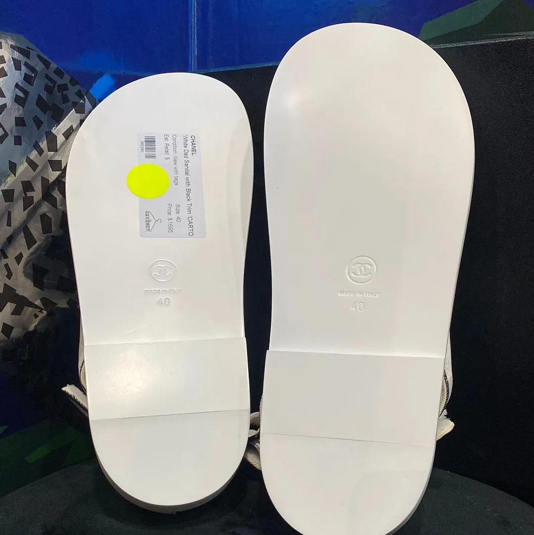 Chanel White Dad Sandal with Black Trim 'CARTOON'