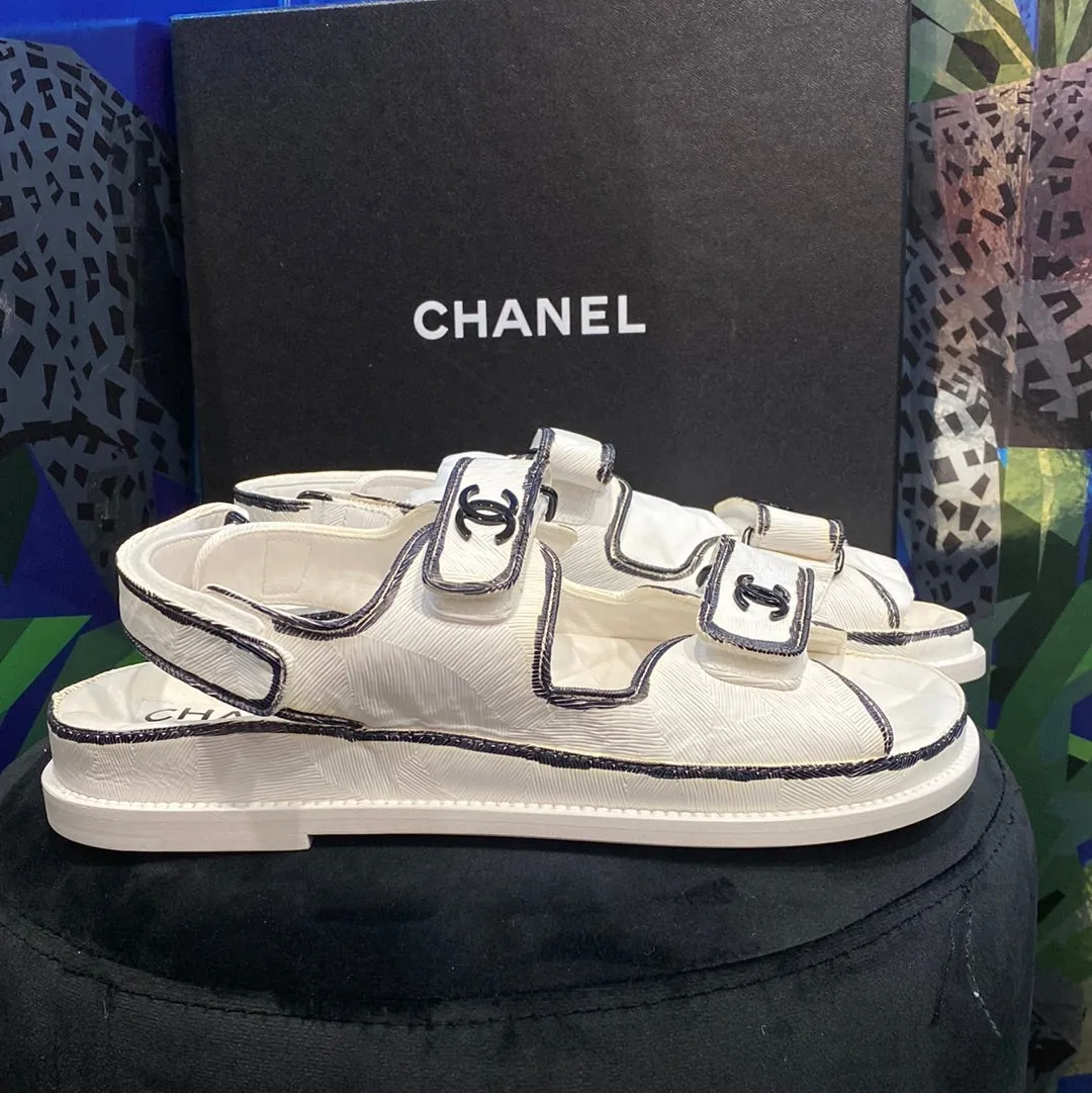 Chanel White Dad Sandal with Black Trim 'CARTOON'