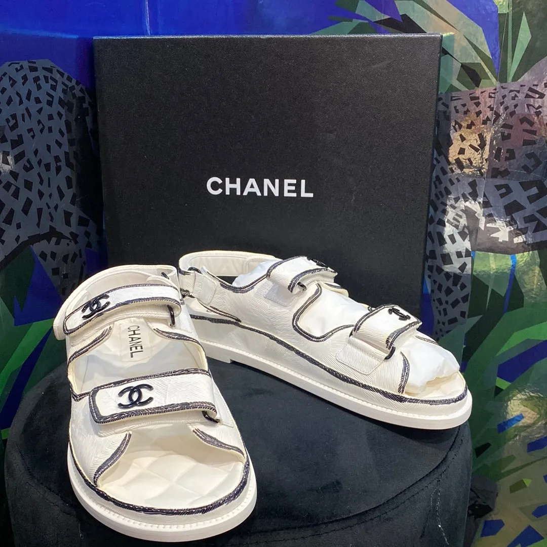 Chanel White Dad Sandal with Black Trim 'CARTOON'