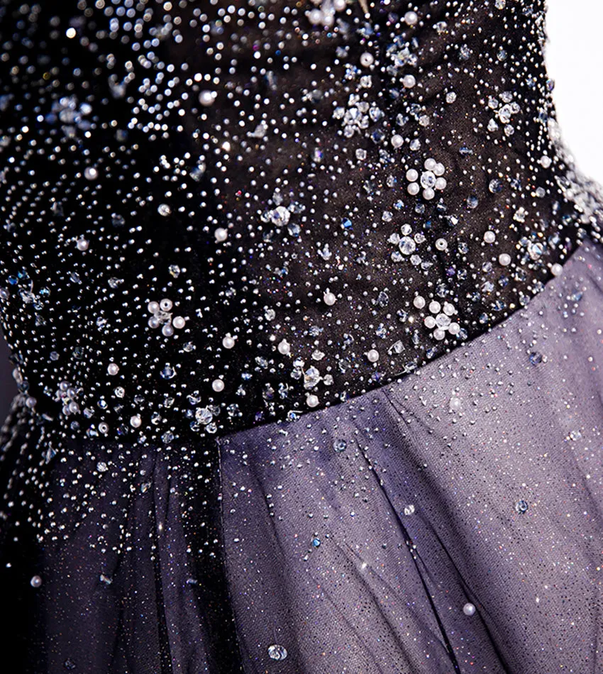 Charming Purple Gradient Tulle V-neckline Long Party Dress, A-line Prom Dress