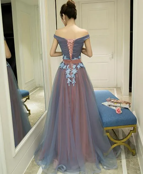 Charming Tulle Off Shoulder Sweetheart Junior Party Dress, Formal Dress with Applique