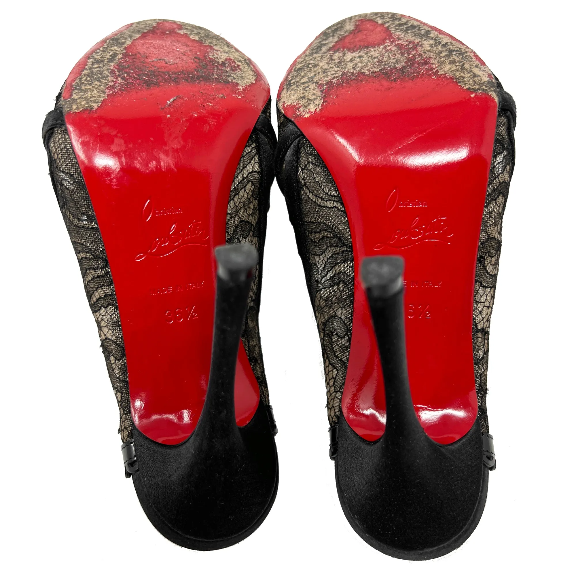 Christian Louboutin Guiptik 100 Satin Lace Chantilly Peep Toe SlingBack Heels Size EU 36.5