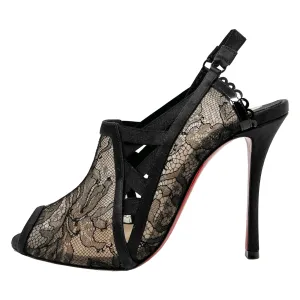 Christian Louboutin Guiptik 100 Satin Lace Chantilly Peep Toe SlingBack Heels Size EU 36.5