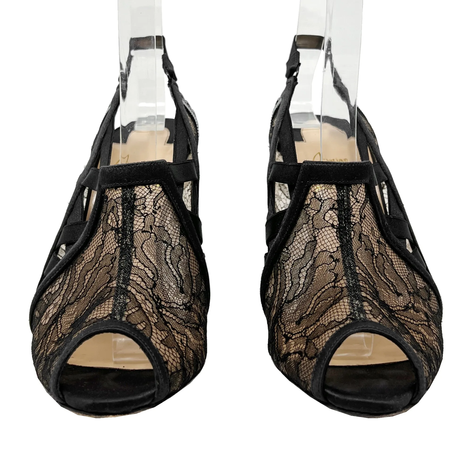Christian Louboutin Guiptik 100 Satin Lace Chantilly Peep Toe SlingBack Heels Size EU 36.5