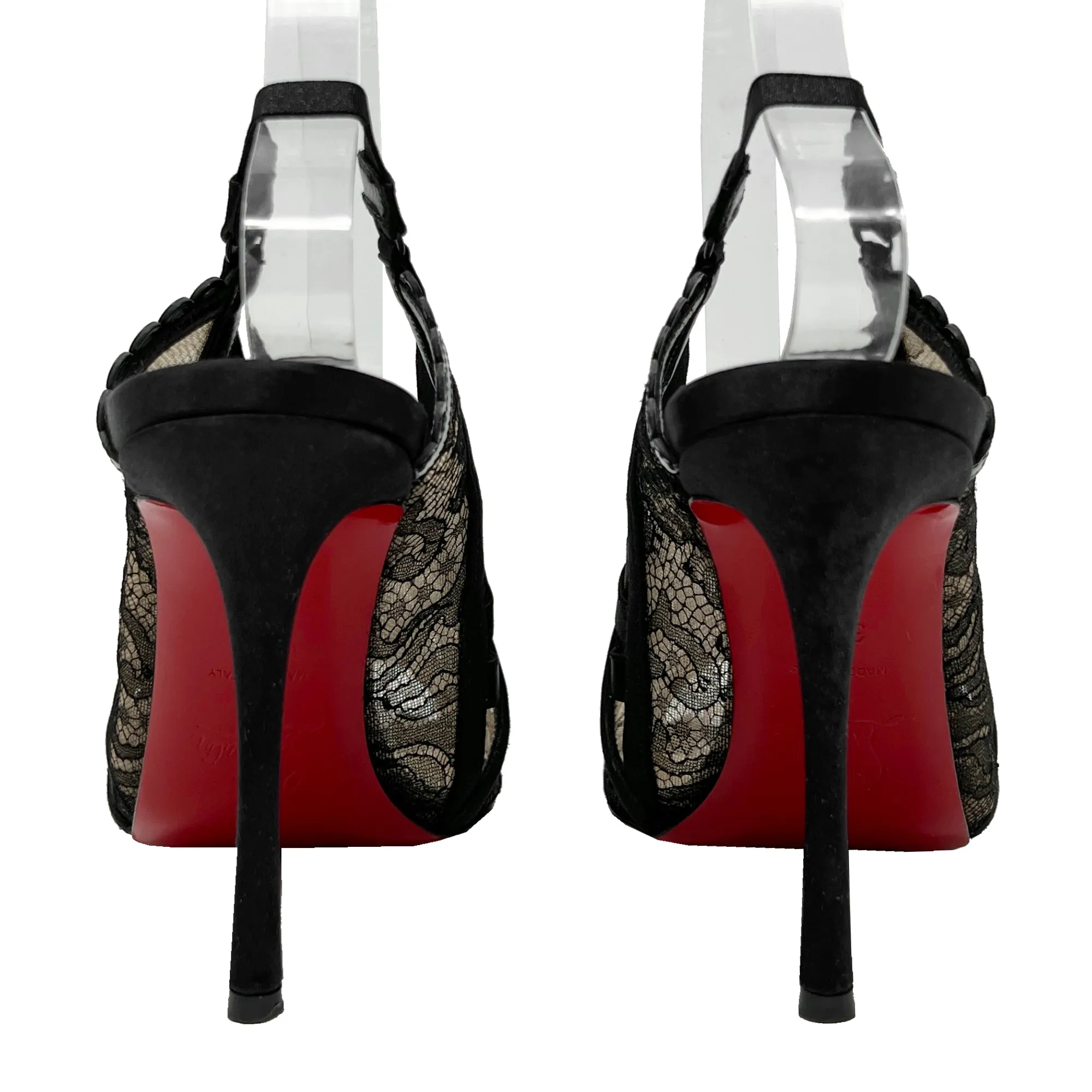 Christian Louboutin Guiptik 100 Satin Lace Chantilly Peep Toe SlingBack Heels Size EU 36.5