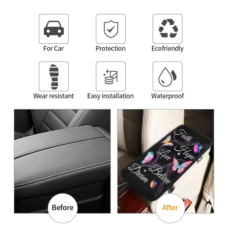 Christianartbag Armrest Accessories Car, Faith Hope Love, Enhance Comfort and Protect Your Armrest with the Butterfly Center Console Armrest Pad, CAB02260923.