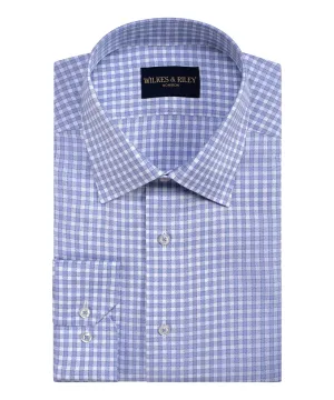 Classic Fit Blue Spread Collar Non-Iron Queens oxford Check Dress Shirt