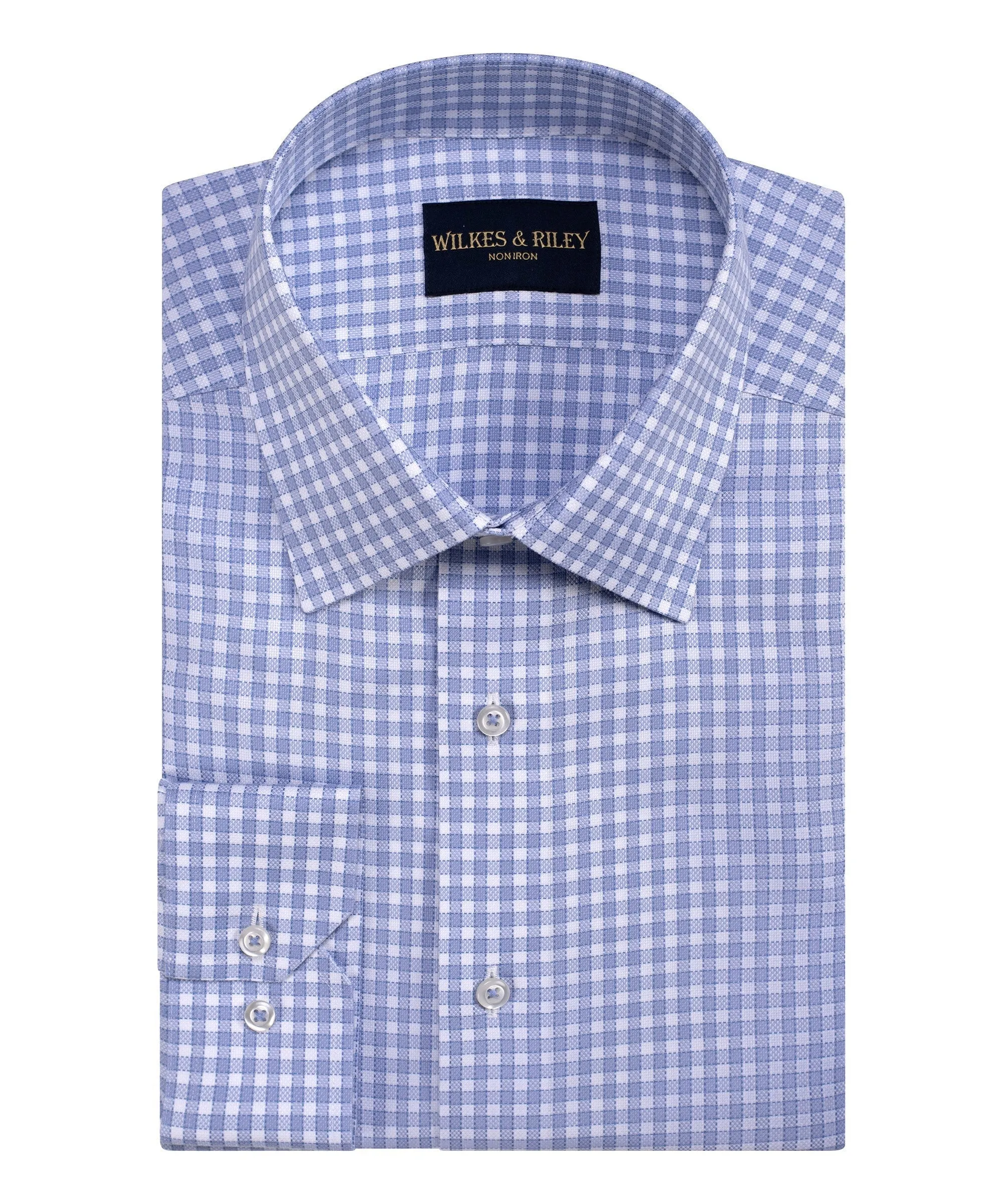 Classic Fit Blue Spread Collar Non-Iron Queens oxford Check Dress Shirt
