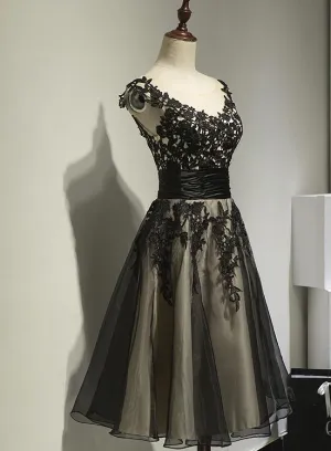 Classical Black Tea Length Party Dress, Black Formal Dress, Party Dress