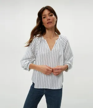 Cleo Notch Neck Top in Navy Stripe