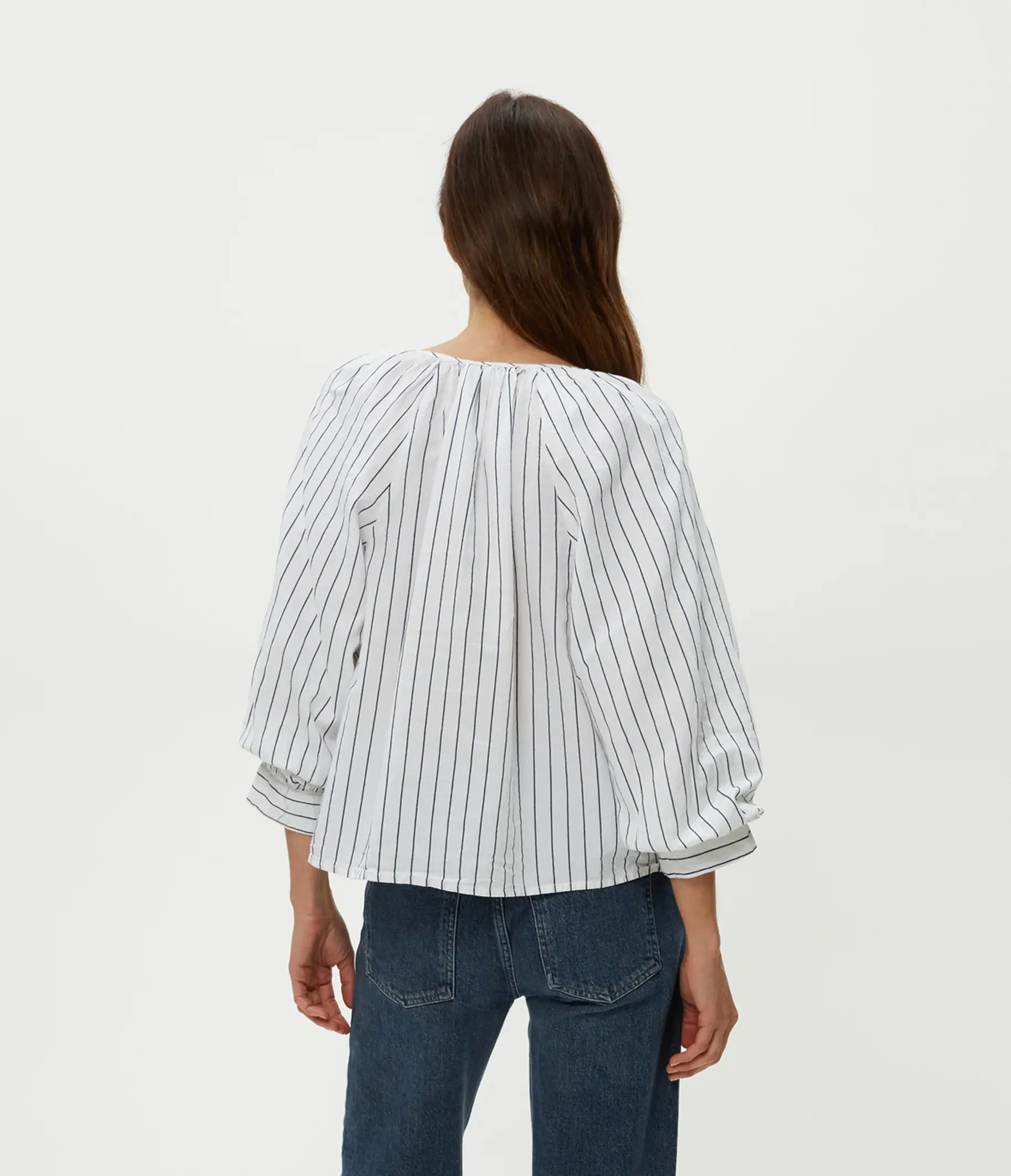 Cleo Notch Neck Top in Navy Stripe