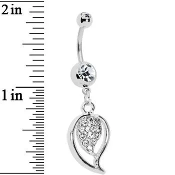 Crystalline Gem Stylish Paved Leaf Belly Ring