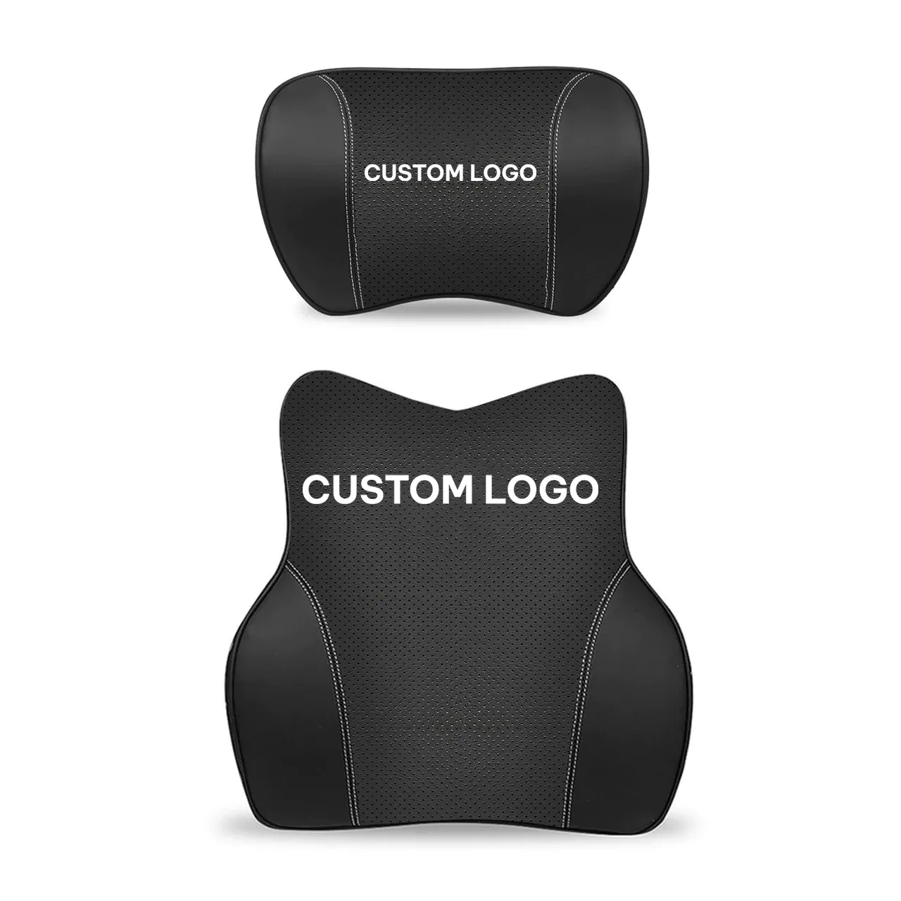 Custom Logo Car Headrest Neck Pillow and Lumbar Support Back Cushion Kit, Fit with Luxgen, Memory Foam Erognomic Design Universal Fit Muscle Pain and Tension Relief for Car Seat