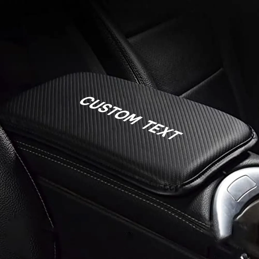 Custom Text For Center Console Pad, Compatible with All Cars, Carbon Fiber PU Leather Auto Armrest Cover Protector, Waterproof Car Armrest Seat Box Cover TS13991