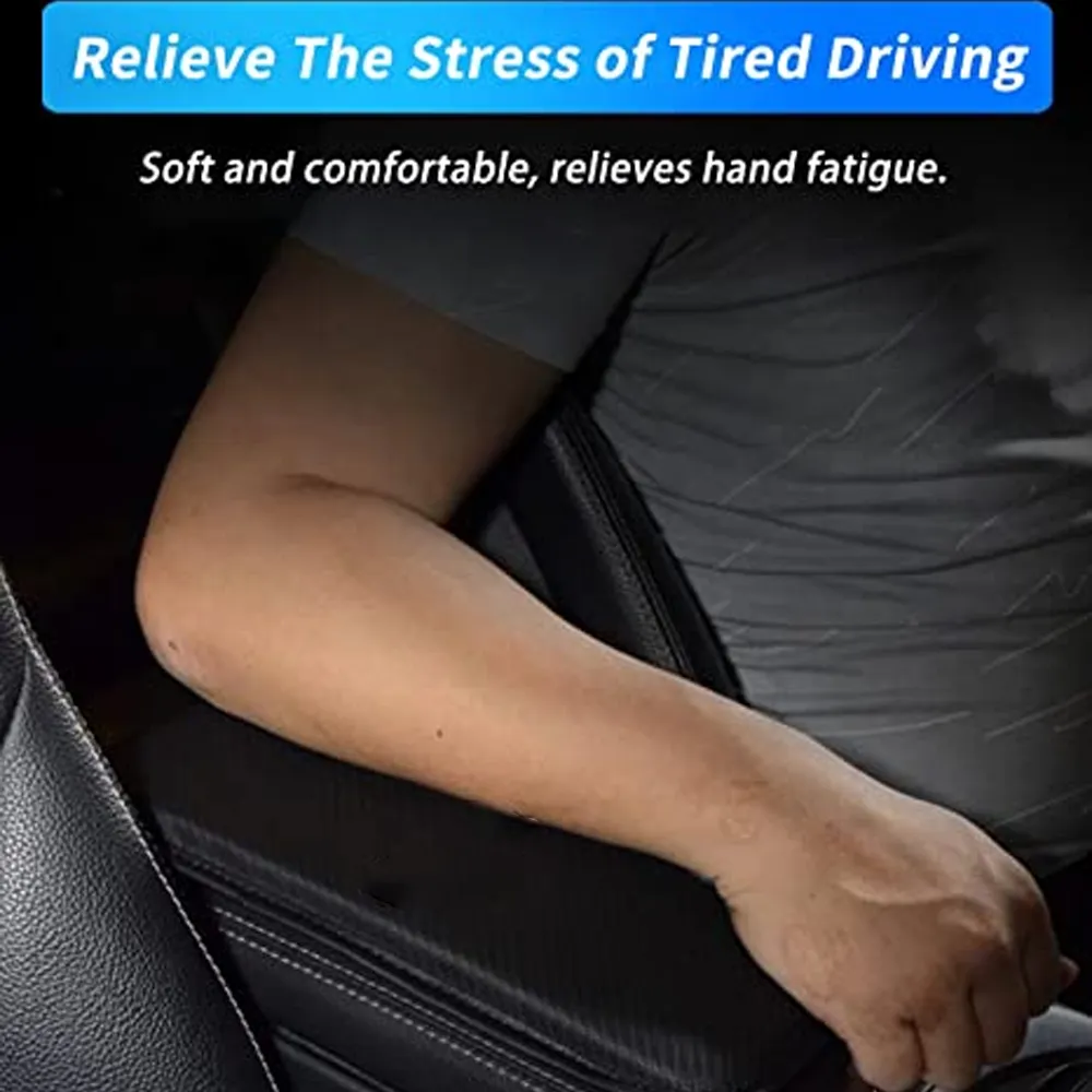 Custom Text For Center Console Pad, Compatible with All Cars, Carbon Fiber PU Leather Auto Armrest Cover Protector, Waterproof Car Armrest Seat Box Cover TS13991