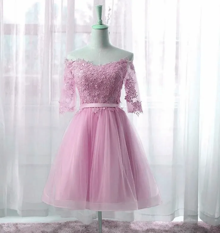 Cute Pink New Style Party Dress with Lace Applique, Short Prom Dress