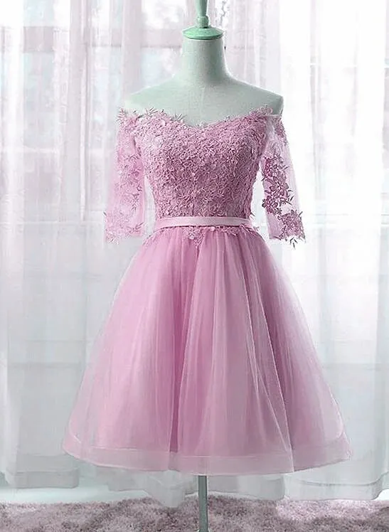 Cute Pink New Style Party Dress with Lace Applique, Short Prom Dress