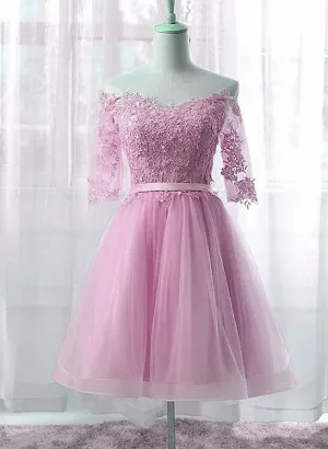 Cute Pink New Style Party Dress with Lace Applique, Short Prom Dress
