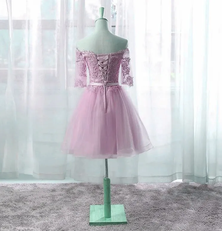 Cute Pink New Style Party Dress with Lace Applique, Short Prom Dress