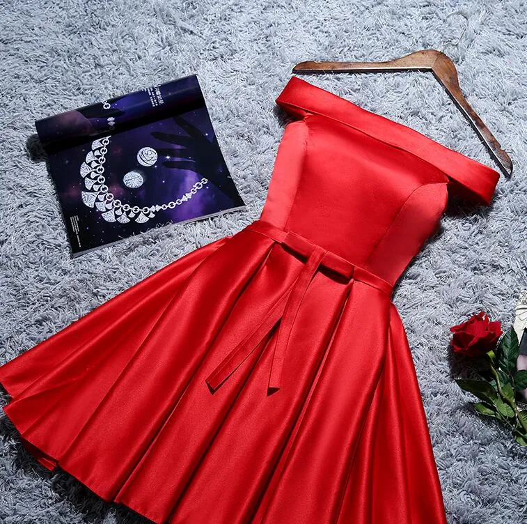 Cute Red Satin A-line Short Party Dress, Red Homecoming Dress