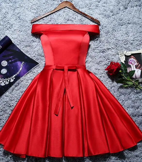 Cute Red Satin A-line Short Party Dress, Red Homecoming Dress
